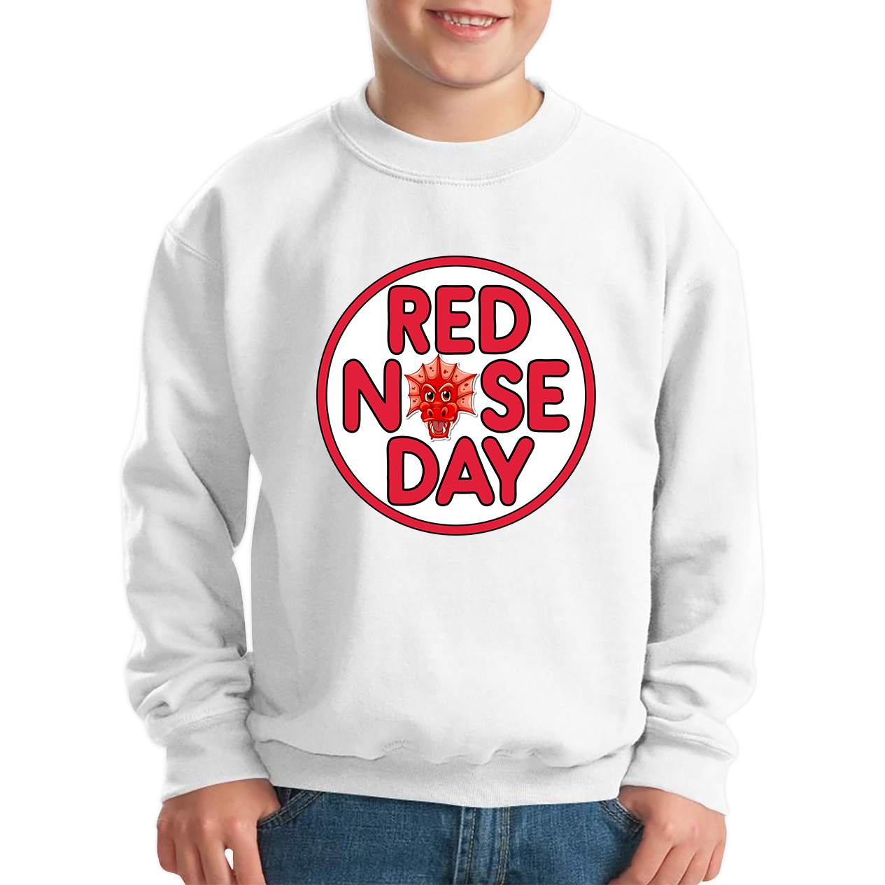 Dragon Face Red Nose Day Kids Sweatshirt. 50% Goes To Charity
