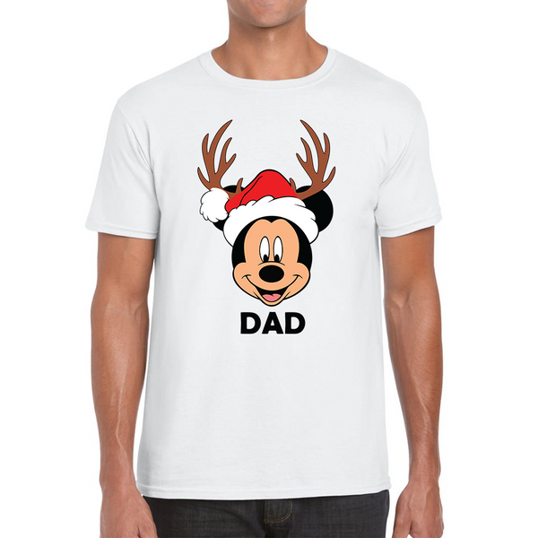 Mickey Mouse Dad Satna Hat Reindeer Father's Day T-Shirt Xmas Funny Father's Day Gift Mens Tee Top