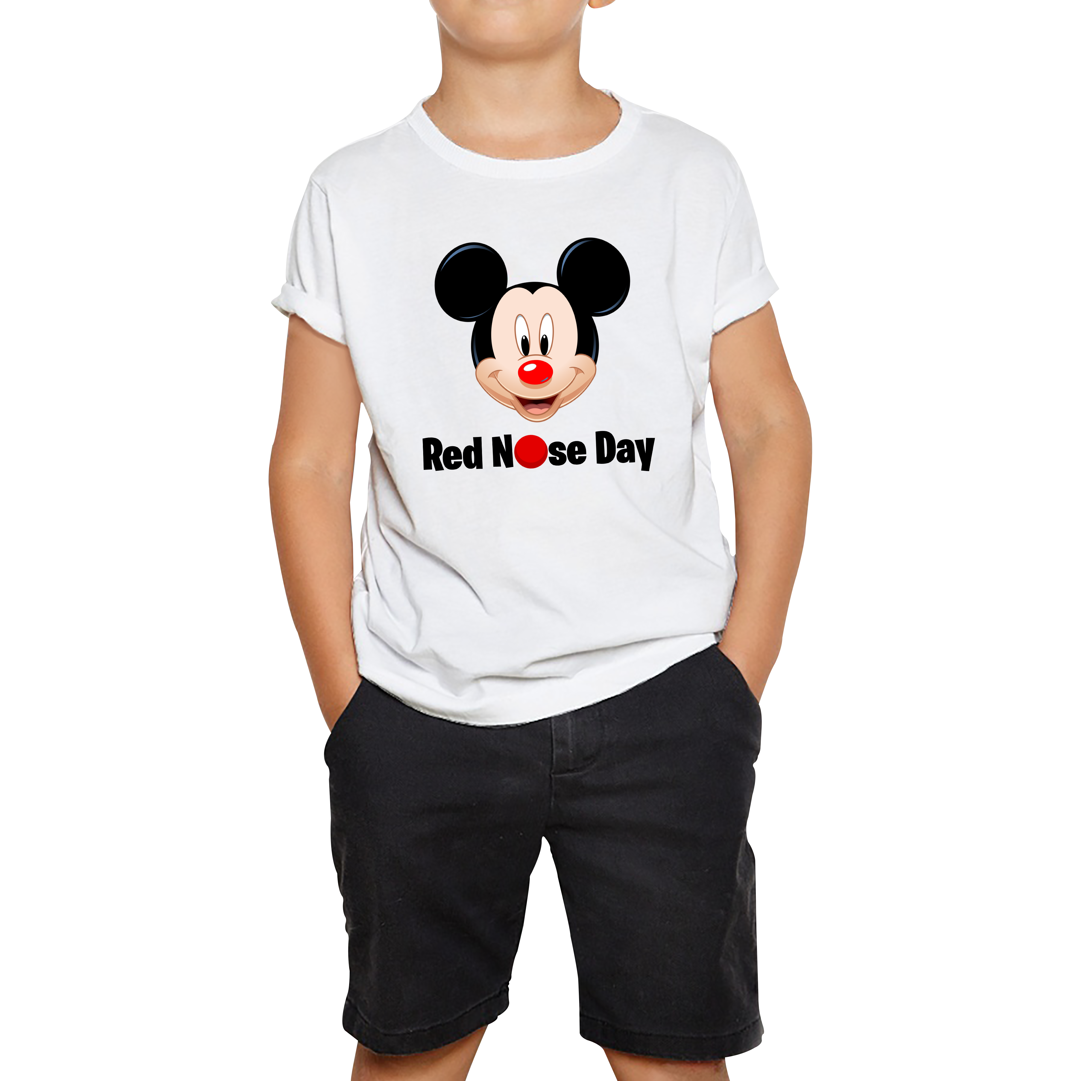 Disney Mickey Mouse Red Nose Day Kids T Shirt. 50% Goes To Charity