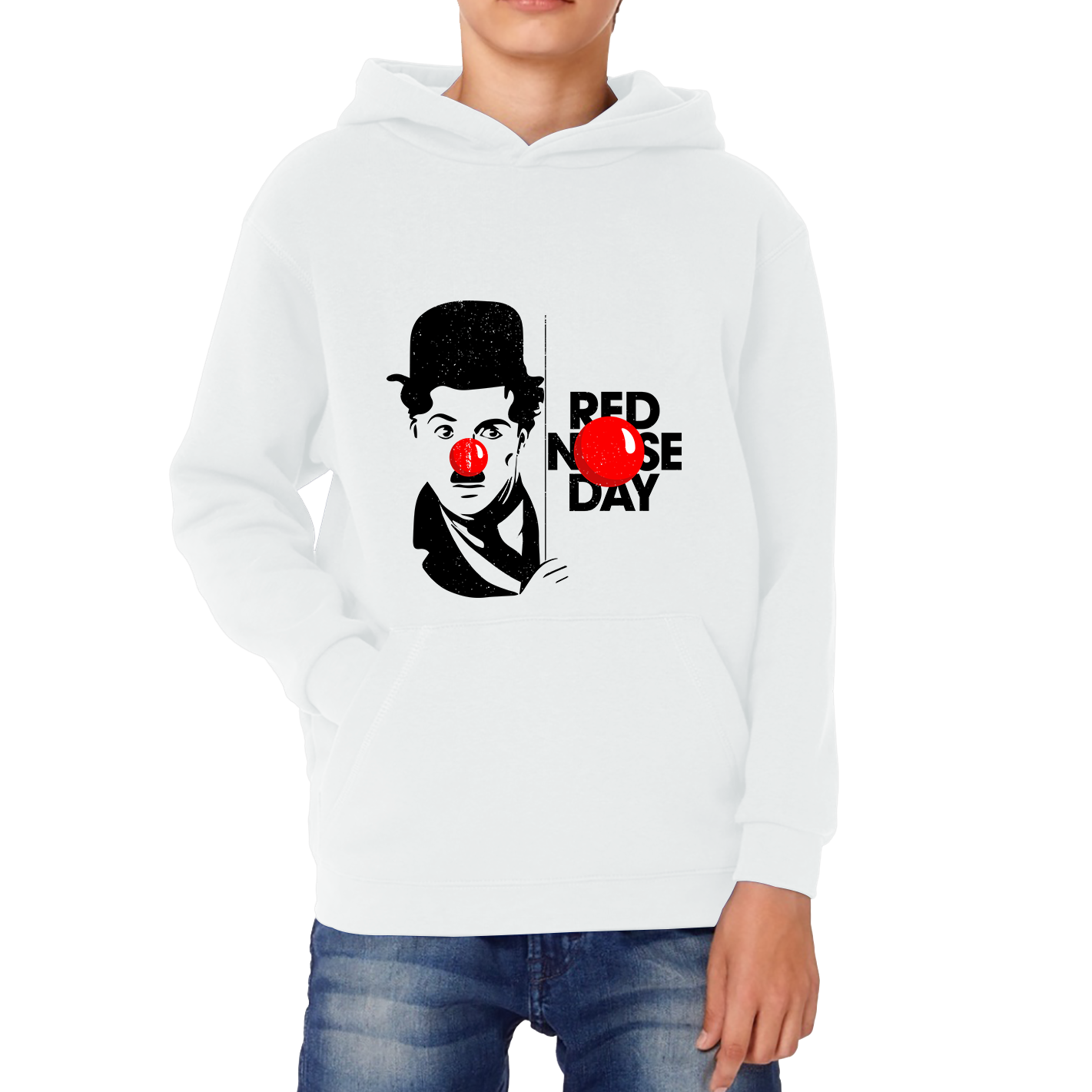 Charlie Chaplin Funny Red Nose Day Kids Hoodie. 50% Goes To Charity