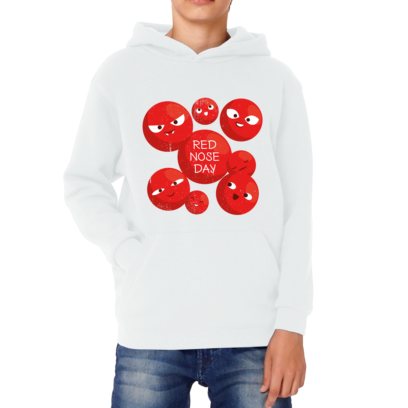 Red Nose Day Funny Noses Kids Hoodie. 50% Goes To Charity