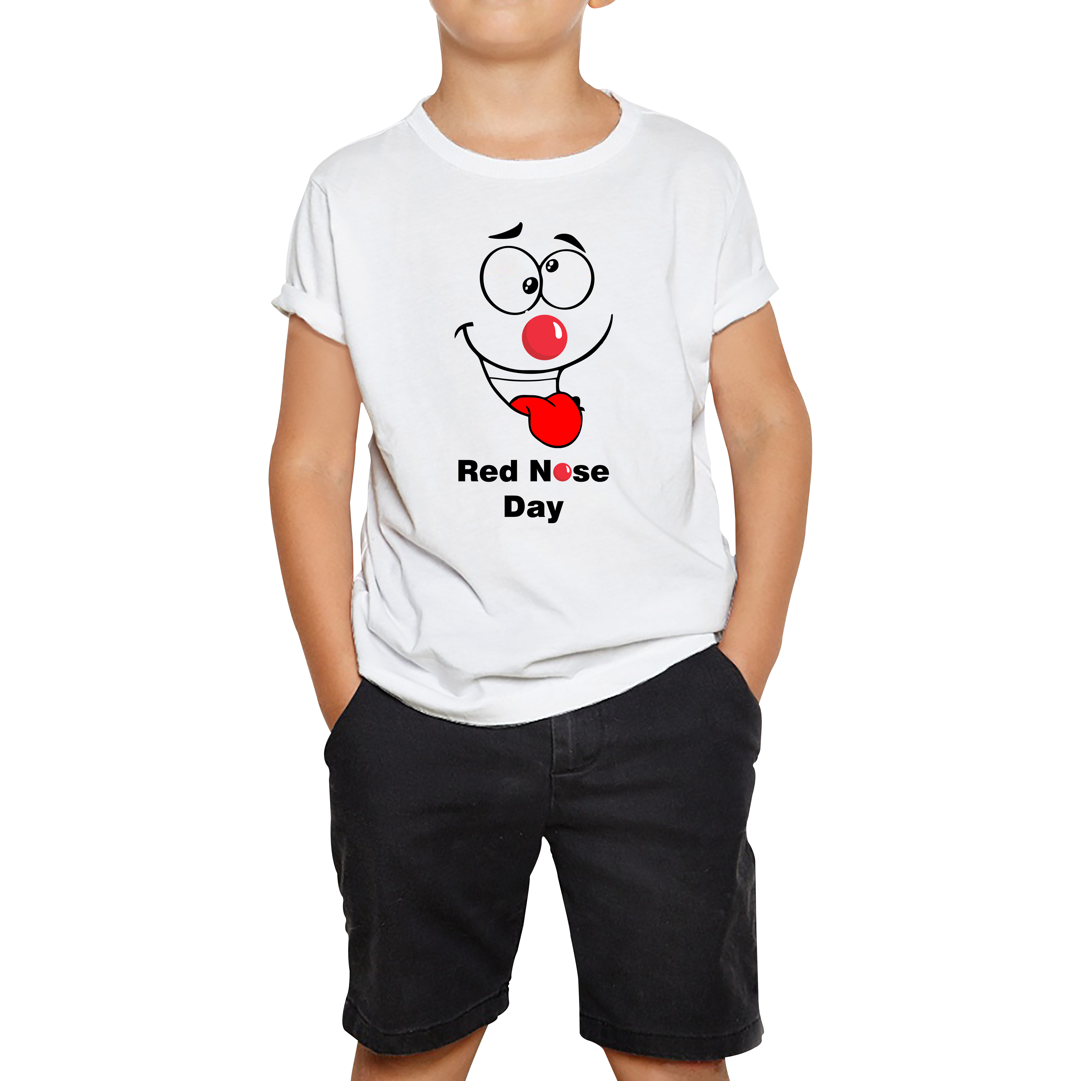Funny Emoji Face Red Nose Day Kids T Shirt. 50% Goes To Charity