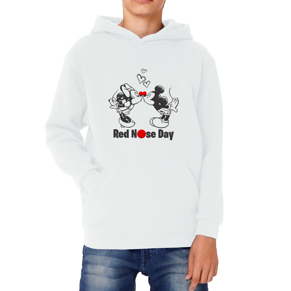 Disney Mickey And Minnie Mouse Red Nose Day Kids Hoodie. 50% Goes To Charity