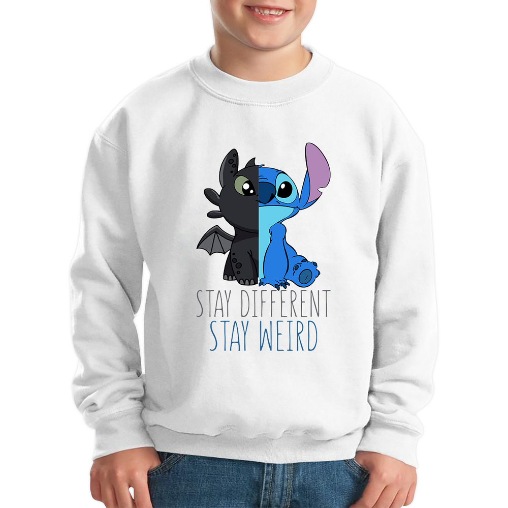 Disney Stitch and Toothless Stay different Stay Weird Kids Sweatshirt