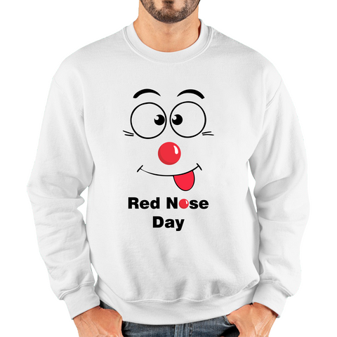 Funny Emoji Face Red Nose Day Adult Sweatshirt. 50% Goes To Charity