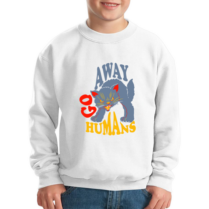 Go Away Humans Cat Halloween Horror Spooky Scary Costume Kids Jumper