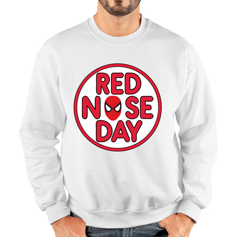 Spiderman Face Red Nose Day Adult Sweatshirt. 50% Goes To Charity