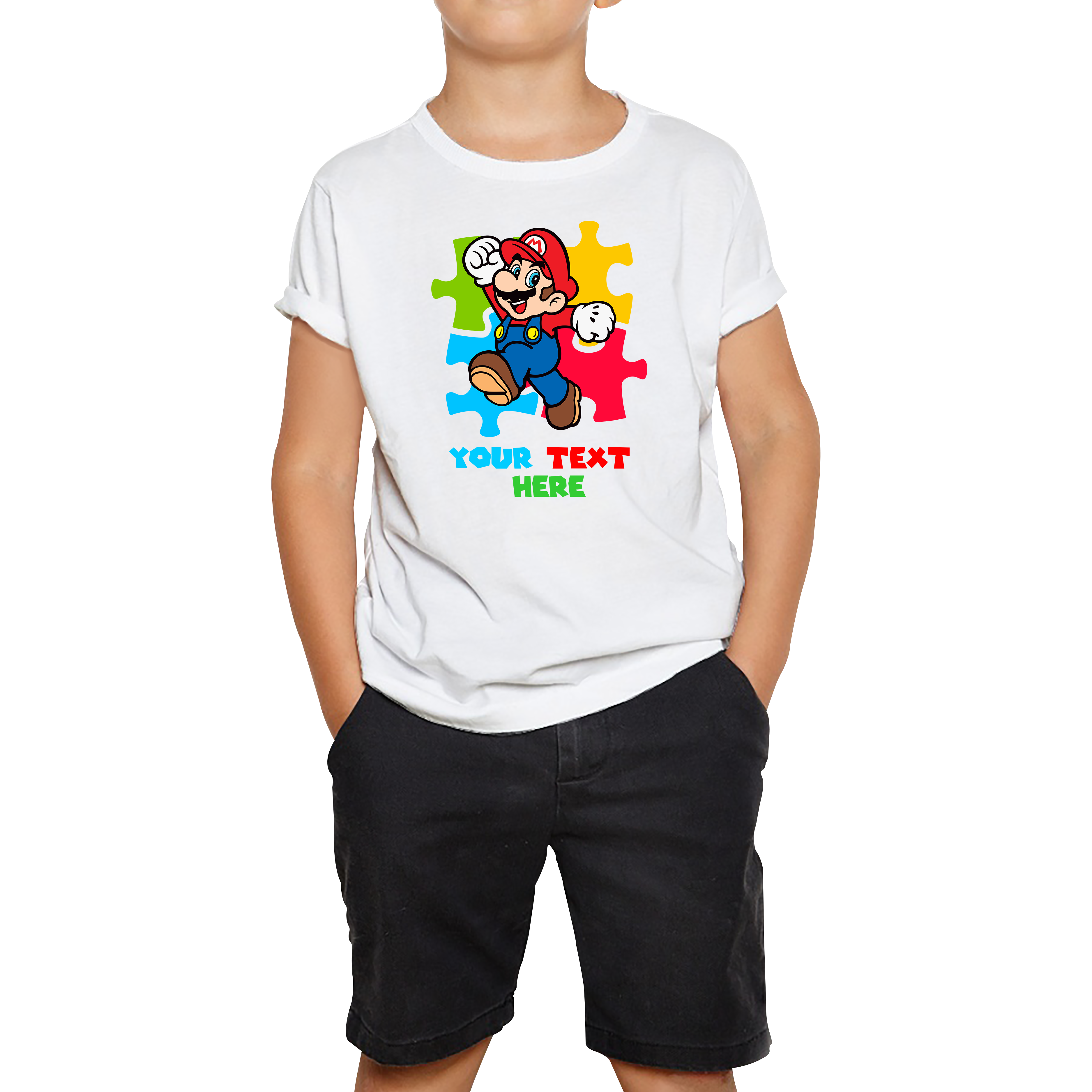 Personalised Your Name Super Mario T-Shirt Funny Game Lovers Players Video Game Kids Tee