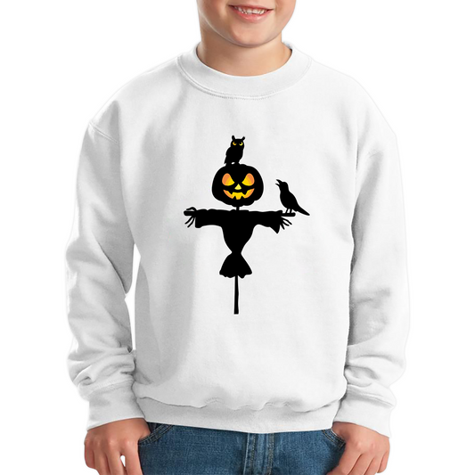 Scarecrow With Owl And Raven Halloween Pumpkin Head Horror Scary Kids Jumper