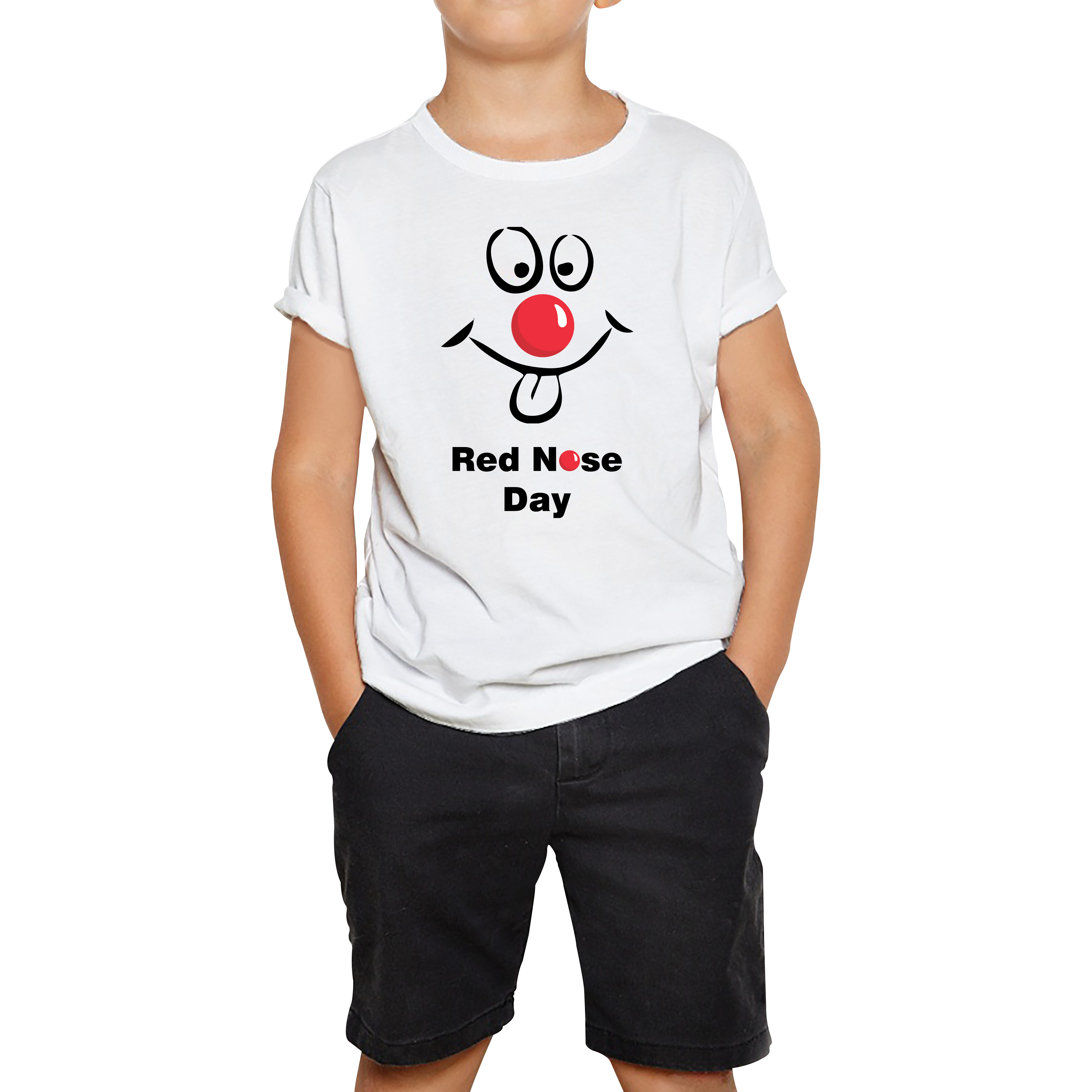 Funny Emoji Face Red Nose Day Kids T Shirt. 50% Goes To Charity