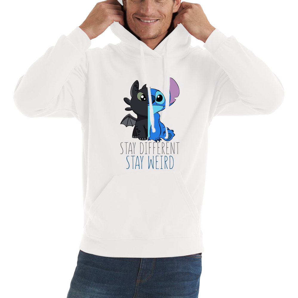 Disney Stitch and Toothless Stay different Stay Weird Adult Hoodie