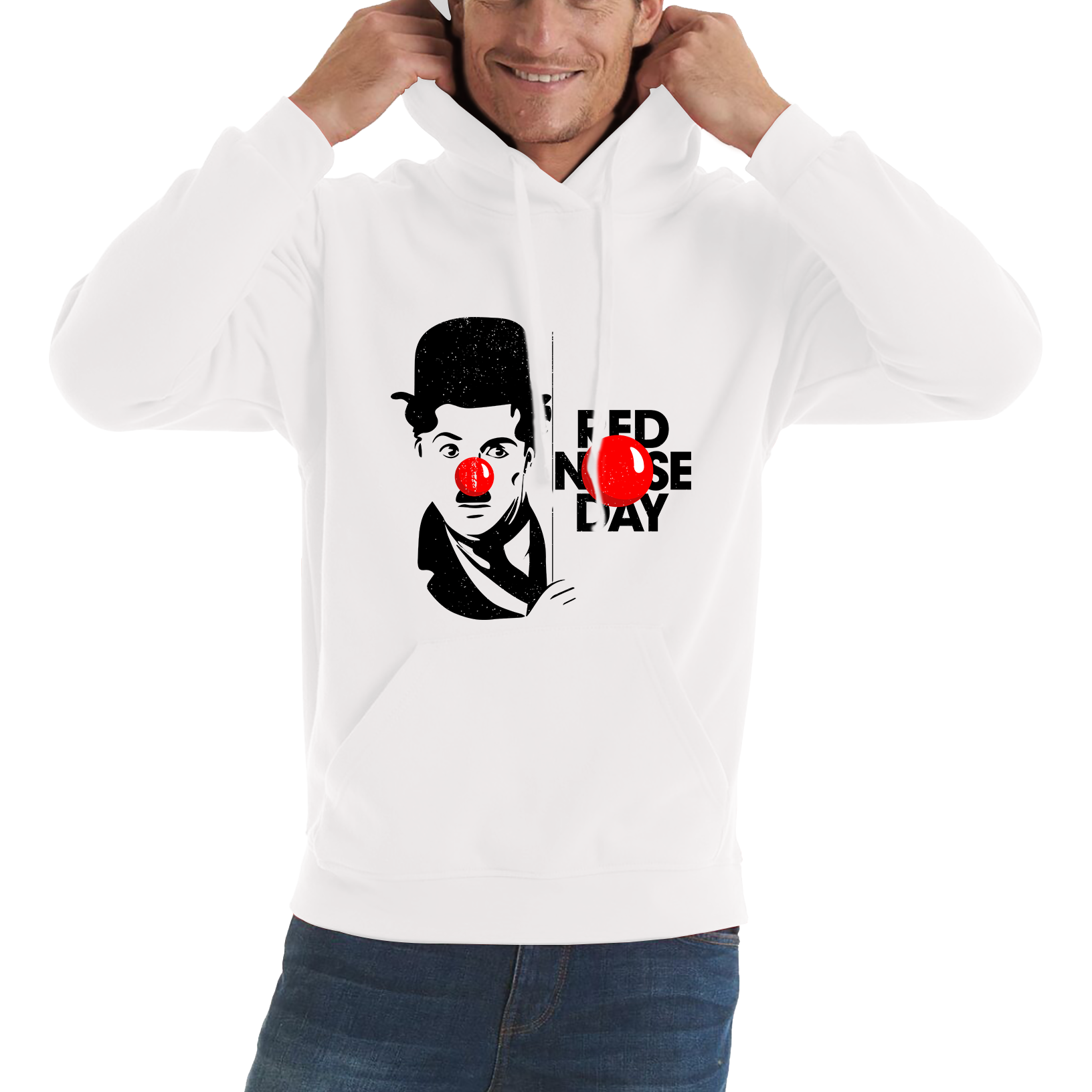 Charlie Chaplin Funny Red Nose Day Adult Hoodie. 50% Goes To Charity