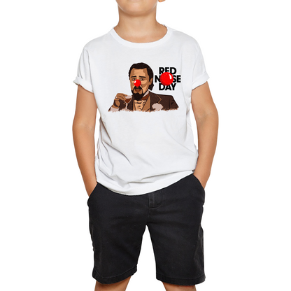 Leonardo Dicaprio Laughing Meme Red Nose Day Kids T Shirt. 50% Goes To Charity