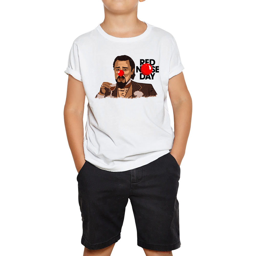 Leonardo Dicaprio Laughing Meme Red Nose Day Kids T Shirt. 50% Goes To Charity