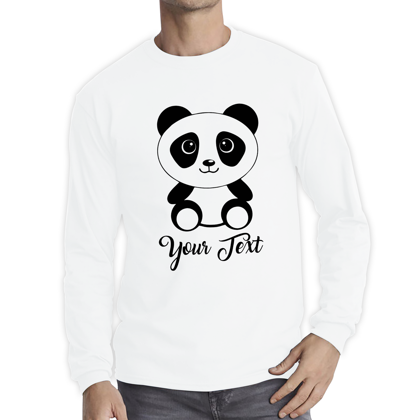Personalised Cute Panda Bear Your Text Funny Cute Animal Lovers Long Sleeve T Shirt