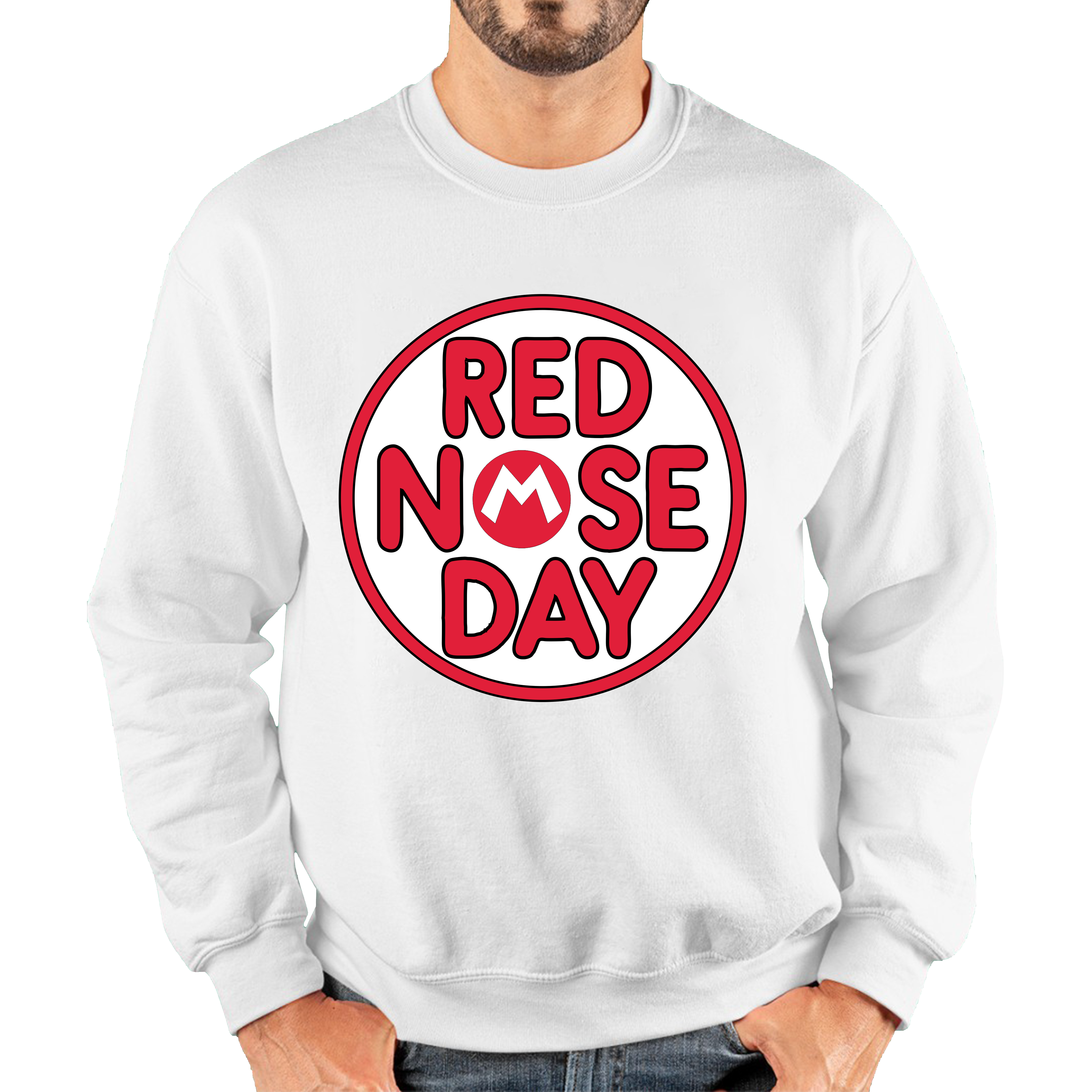 Super Mario Red Nose Day Adult Sweatshirt. 50% Goes To Charity