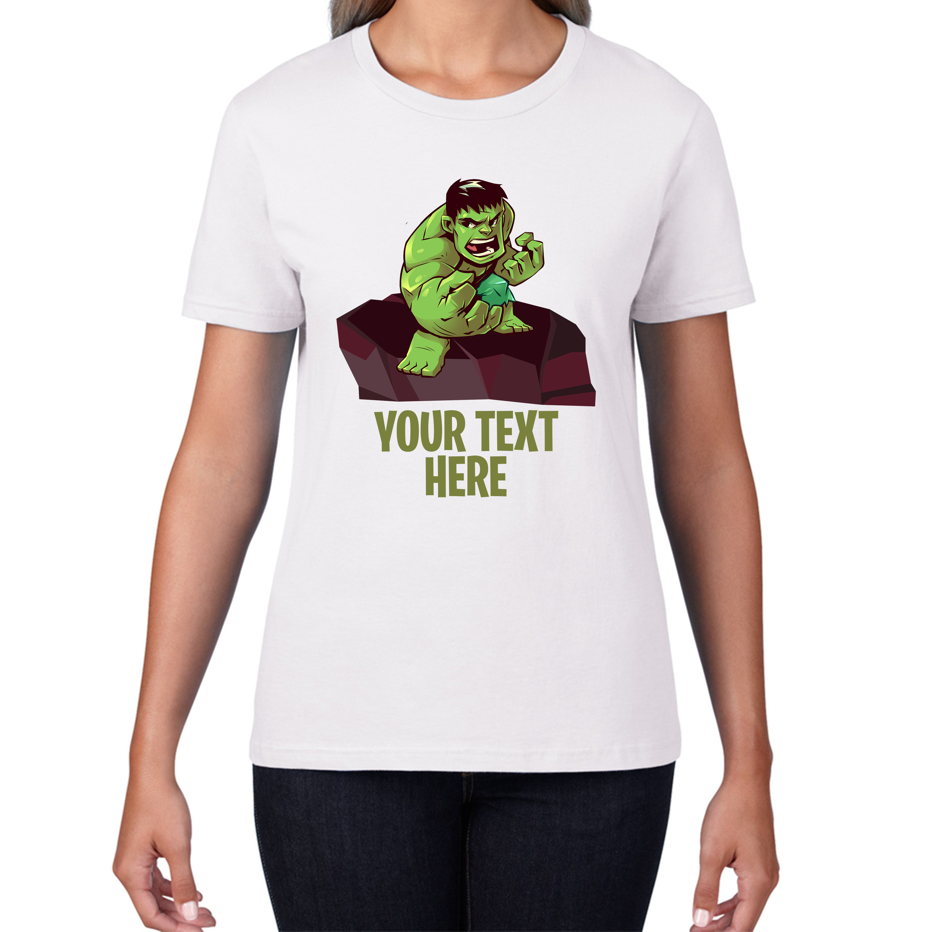 Personalised Your Text Hulk T-Shirt Comic Superhero Birthday Gift Womens Tee Top