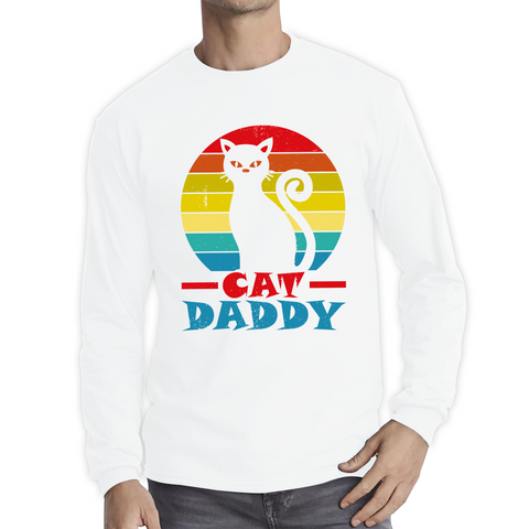 Cat Daddy Vintage Eighties Style Cat Retro Distressed Adult Long Sleeve T Shirt