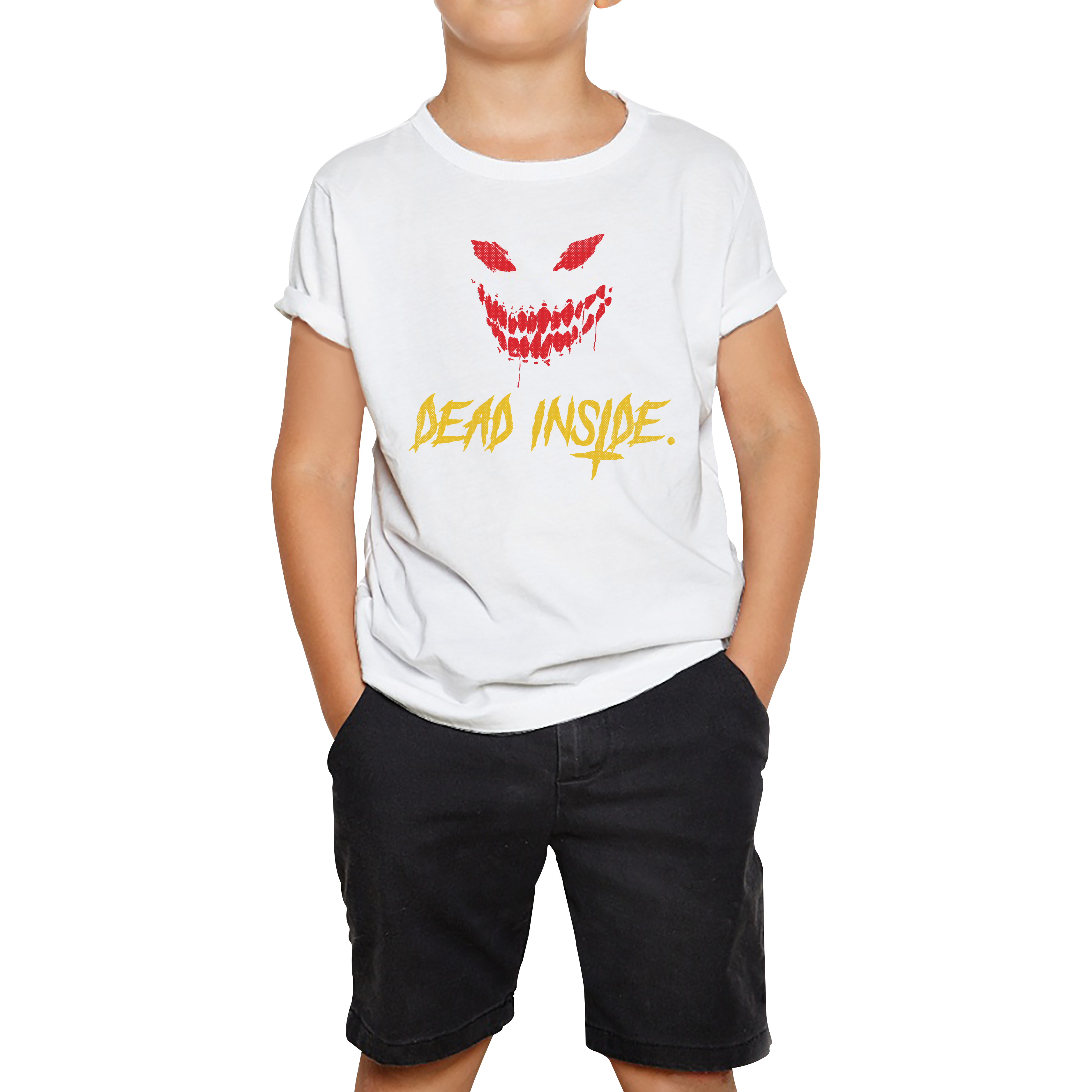 Dead Inside Scary and Horror Face Scary Skull Face Kids Tee