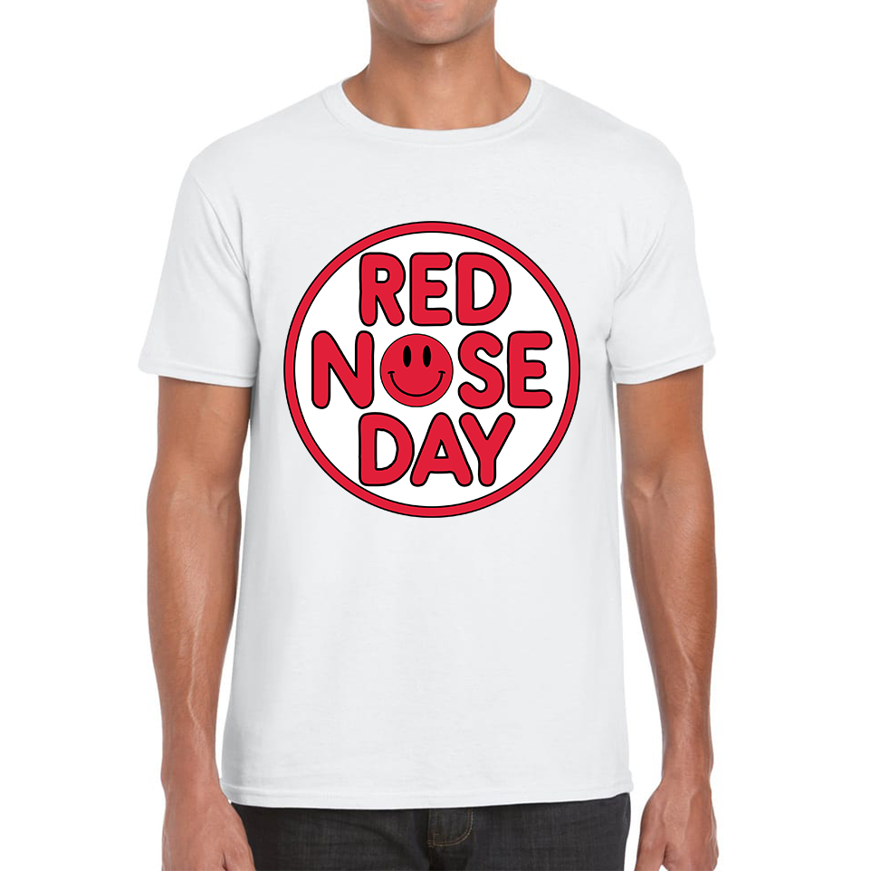 Smiley Face Red Nose Day Adult T Shirt. 50% Goes To Charity