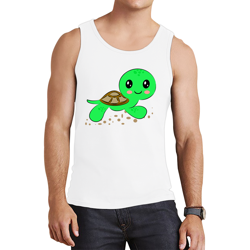 Swimming Cartoon Turtle, Funny Cute Little Sea Turtle Tank Top