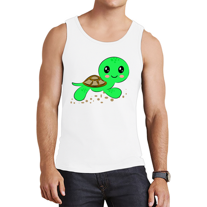 Swimming Cartoon Turtle, Funny Cute Little Sea Turtle Tank Top