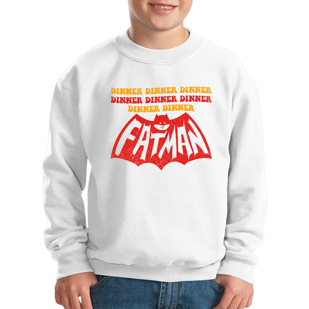 Dinner Dinner Fatman Jumper Superhero Batman Inspired Funny Novelty Comic Parody Kids Sweatshirt