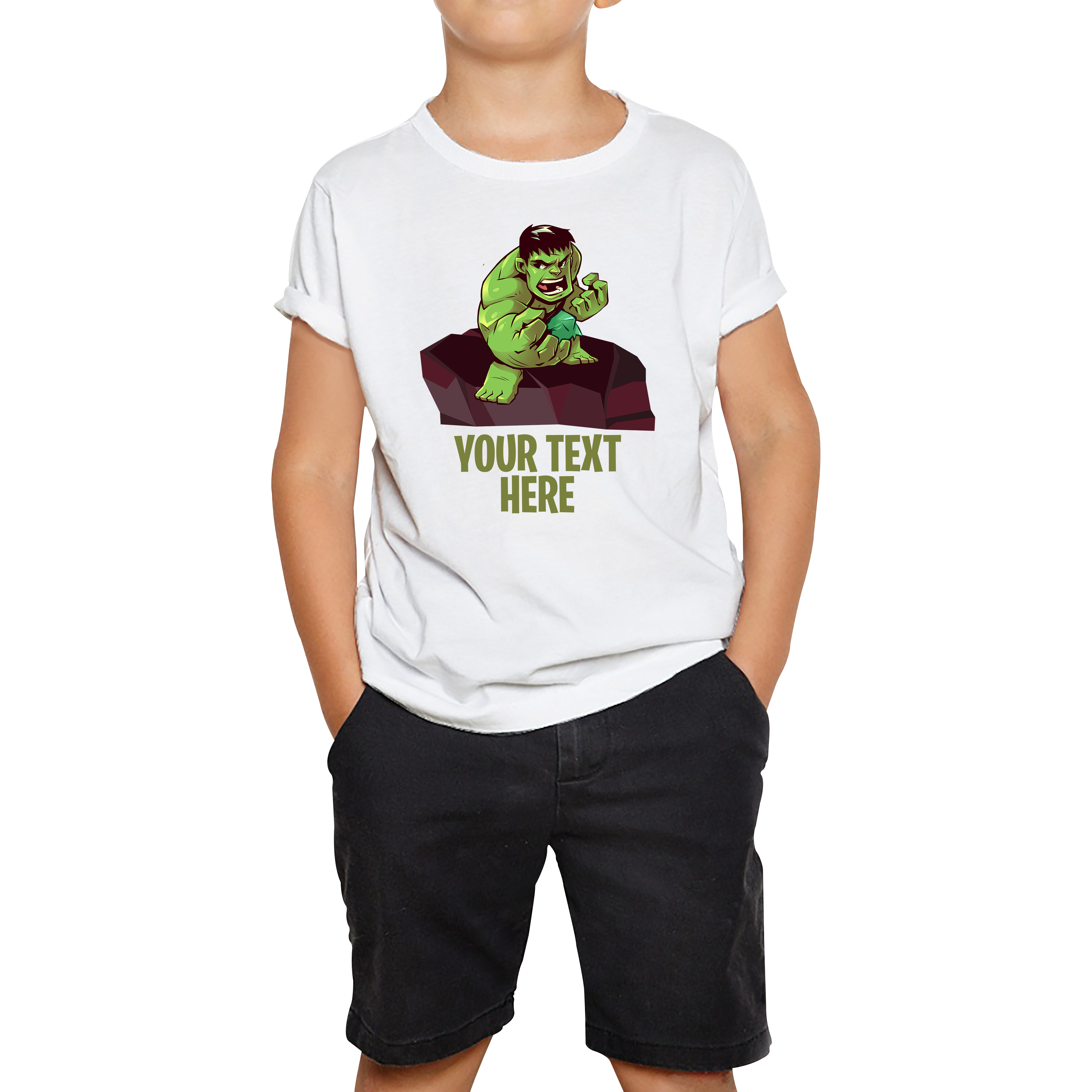 Personalised Your Text Hulk T-Shirt Comic Superhero Birthday Gift Kids Tee