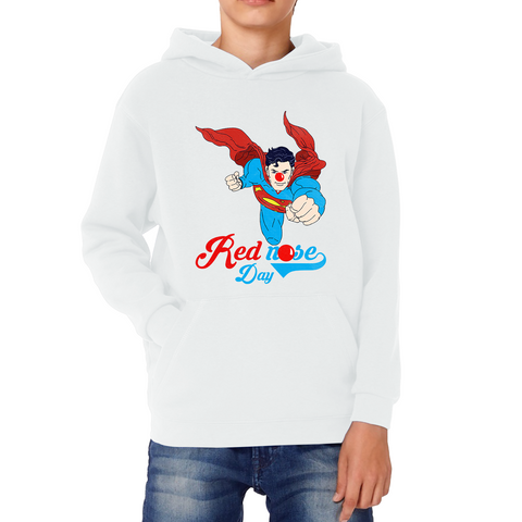 Flying Superman Red Nose Day Comic Superhero Kids Hoodie. 50% Goes To Charity