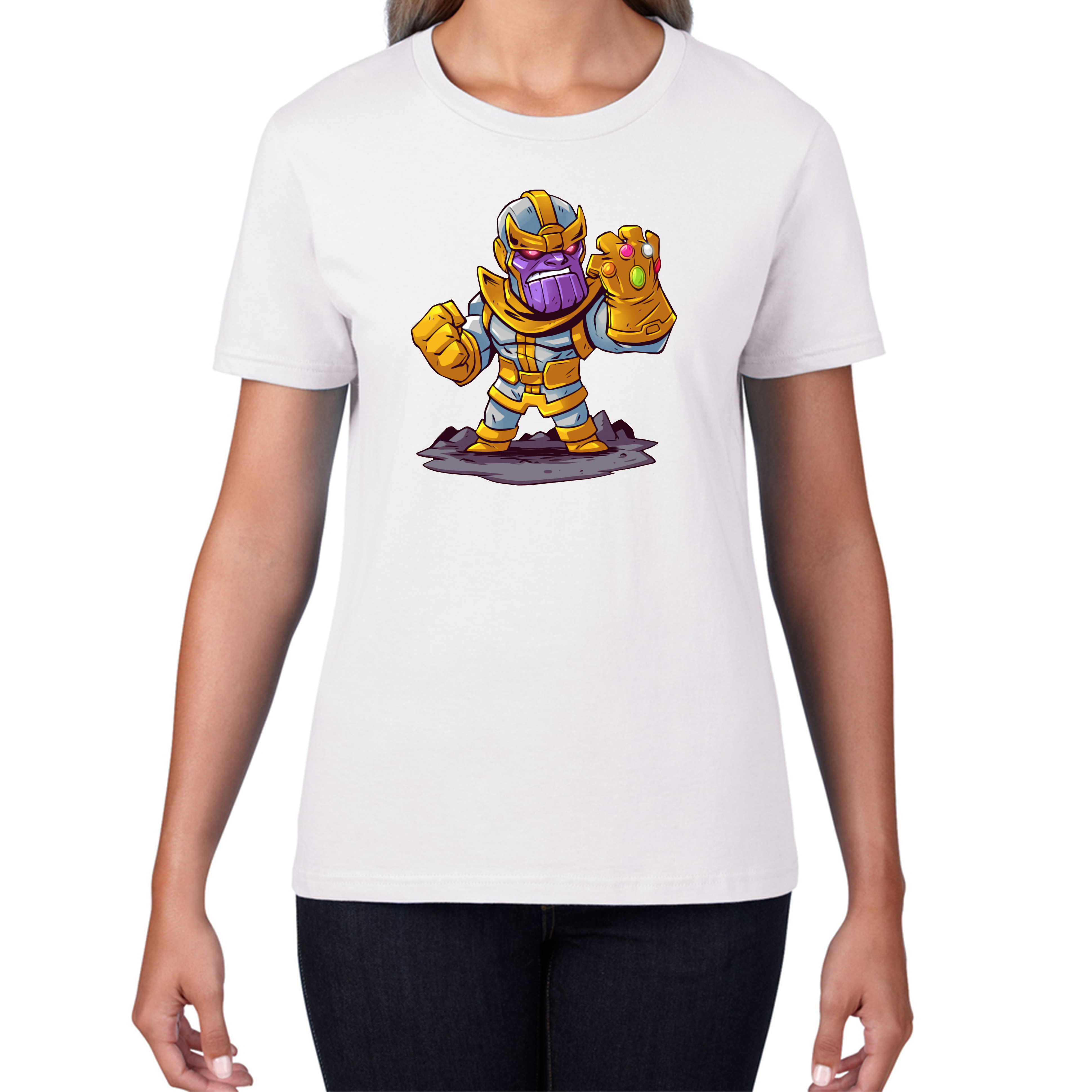 Thanos Mad Titan Cute Cartoon T-Shirt Marvel Avengers Comic Thanos Womens Tee Top