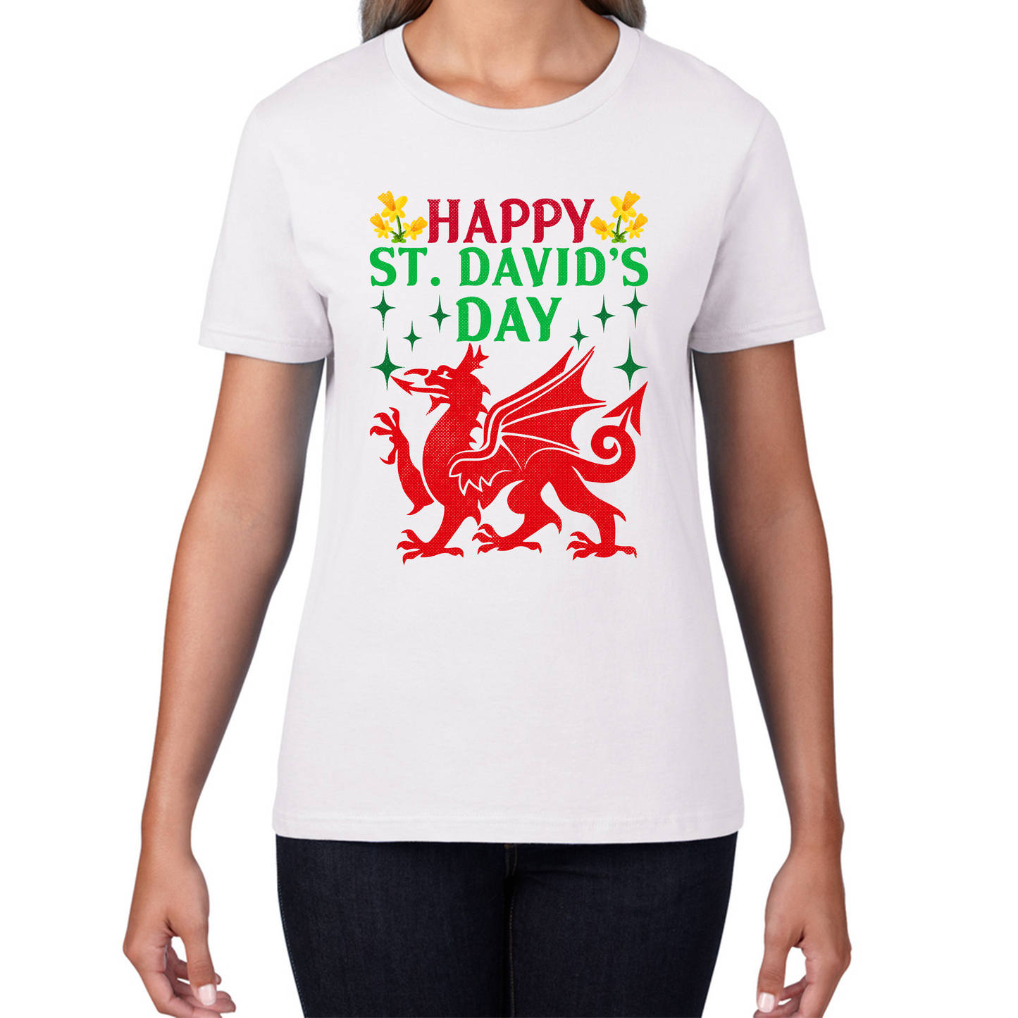 Happy St. David's Day Dragon Welsh Dragon Saint Welsh Language Wales Party Womens Tee Top