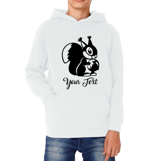 Personalised Cartoon Squirrel Holding Acorn Your Name Cute Squirrel Animal Kids Hoodie