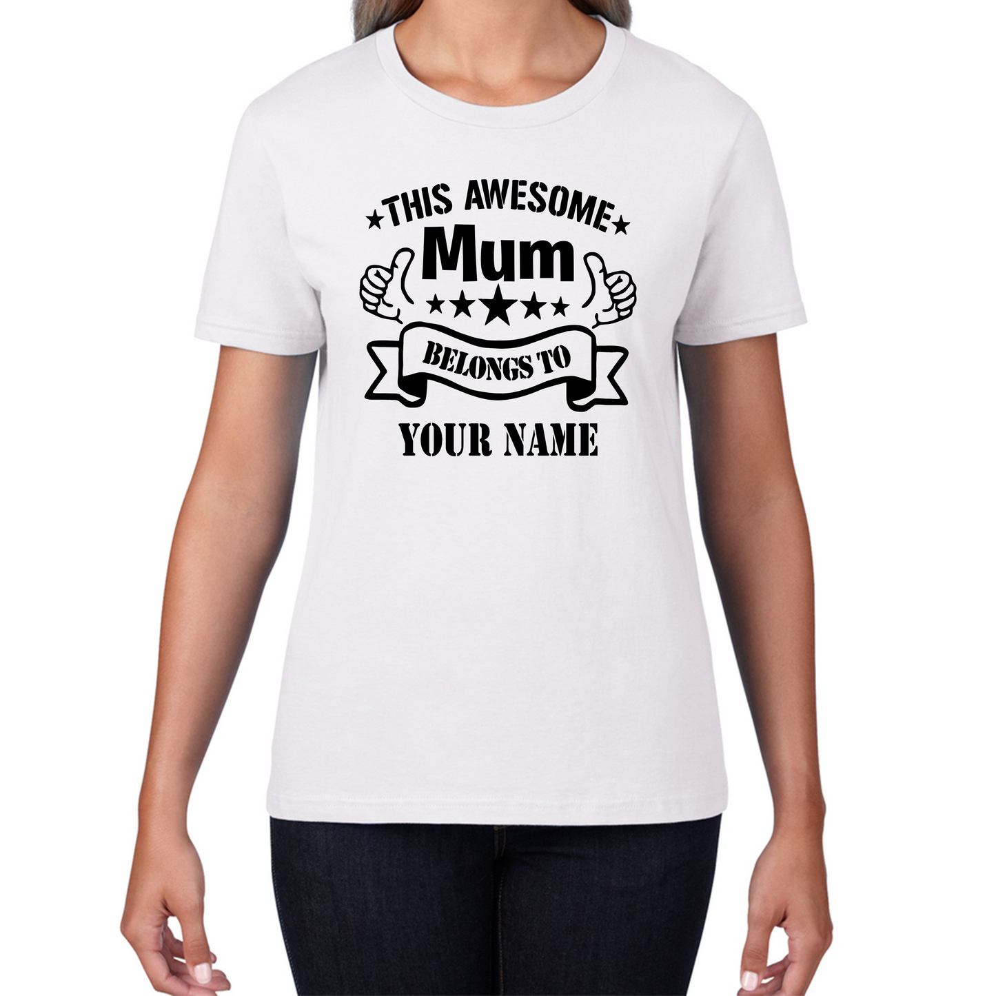 Personalised This Awesome Mum Belongs To Your Name T-Shirt Mother's Day Gift For Mom Womens Tee Top