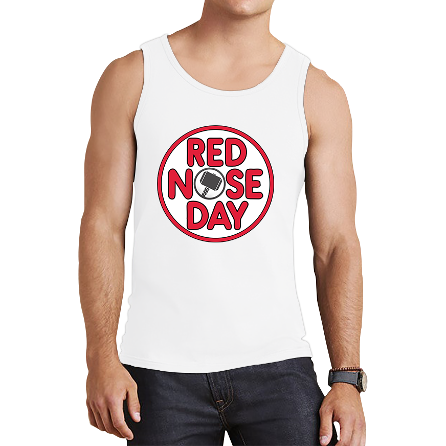 Marvel Avenger Thor Hammer Red Nose Day Tank Top. 50% Goes To Charity