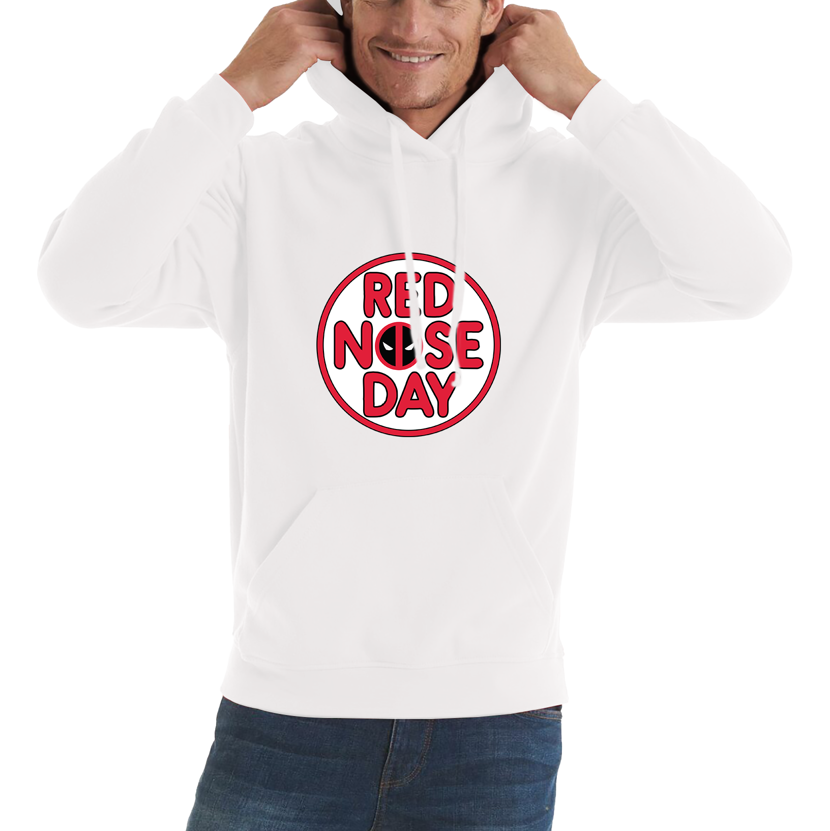 Deadpool Red Nose Day Adult Hoodie. 50% Goes To Charity