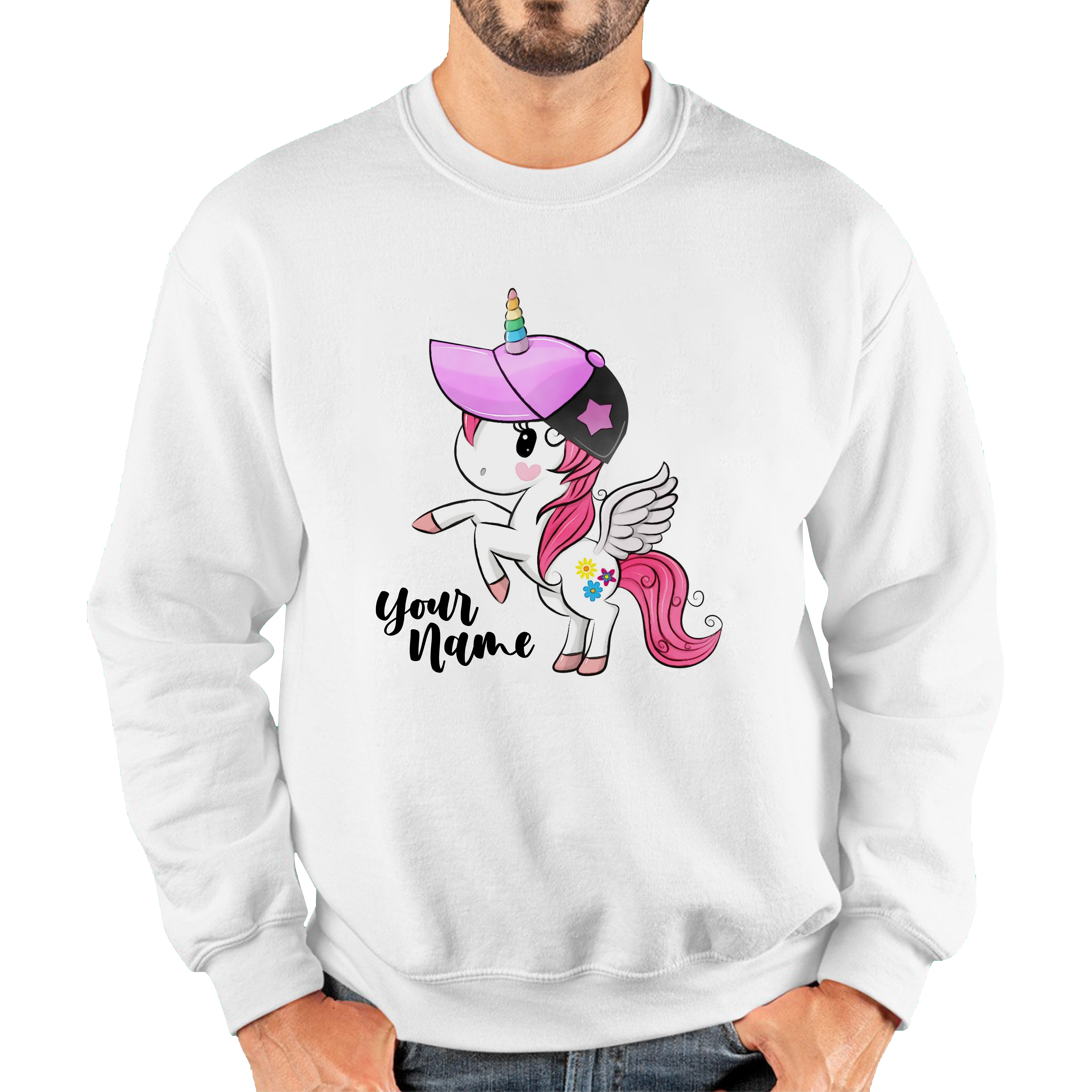 Personalised Your Name Little Unicorn Horse Funny Adult Sweatshirt