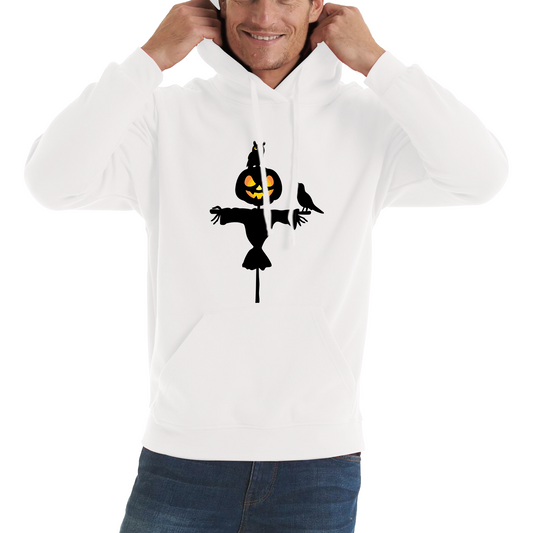 Scarecrow With Owl And Raven Halloween Pumpkin Head Horror Scary Unisex Hoodie