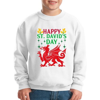 Happy St. David's Day Dragon Welsh Dragon Saint Welsh Language Wales Party Kids Jumper