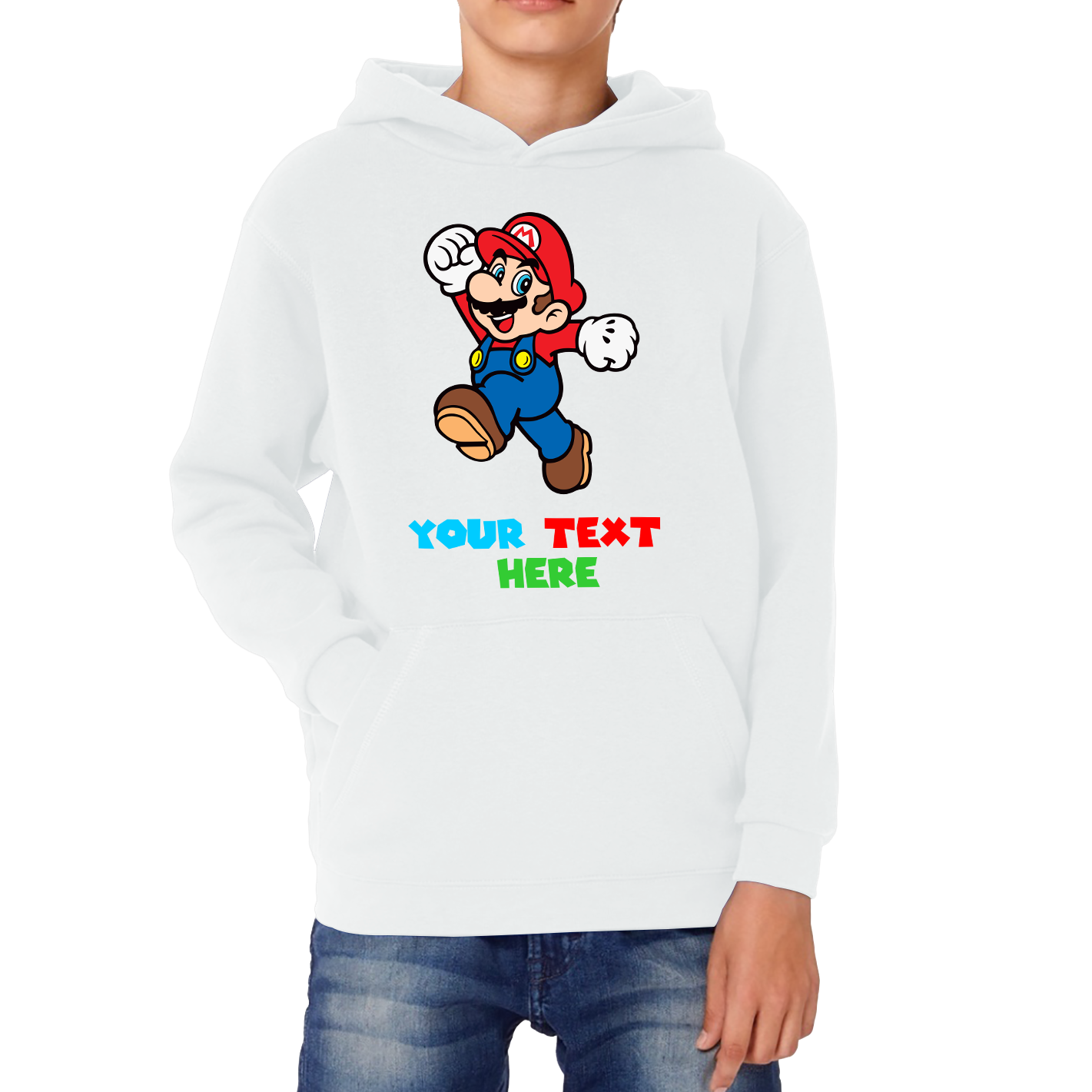 Personalised Your Name Super Mario Hoodie Funny Game Lovers Players Video Game Kids Hoodie