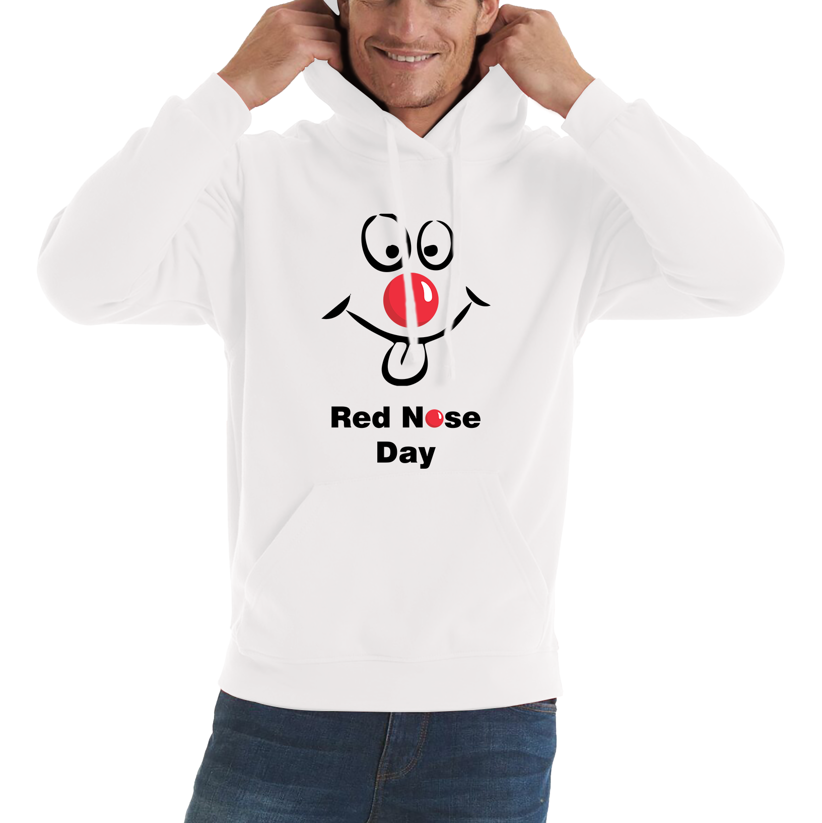 Funny Emoji Face Red Nose Day Adult Hoodie. 50% Goes To Charity