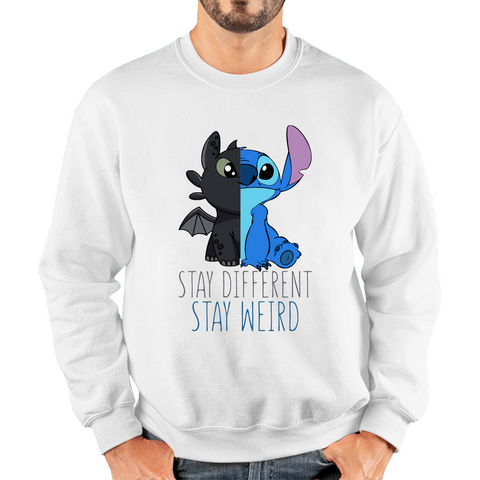 Disney Stitch and Toothless Stay different Stay Weird Adult Sweatshirt