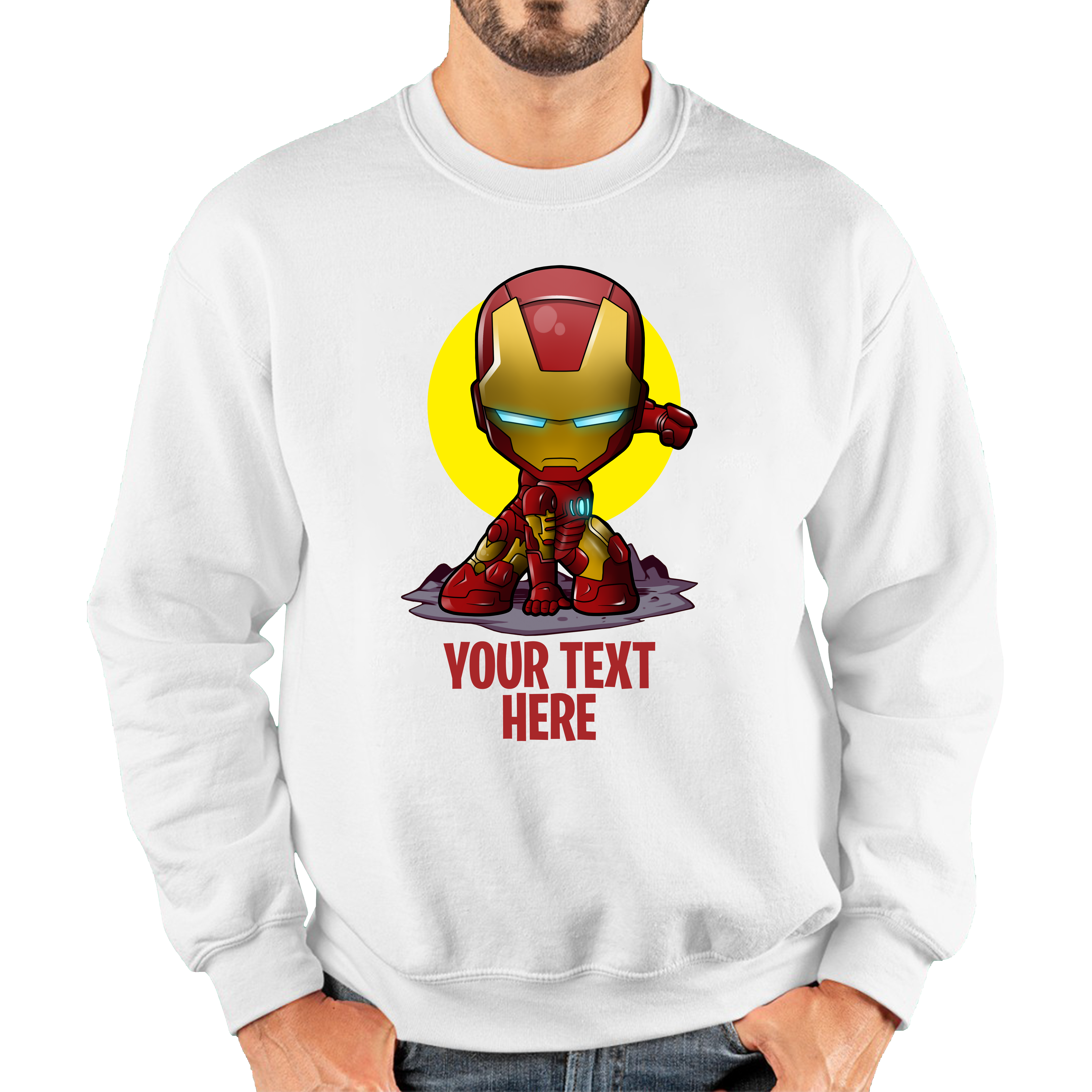 Personalised Your Text Iron Man Jumper DC Comic Superhero Birthday Gift Unisex Sweatshirt