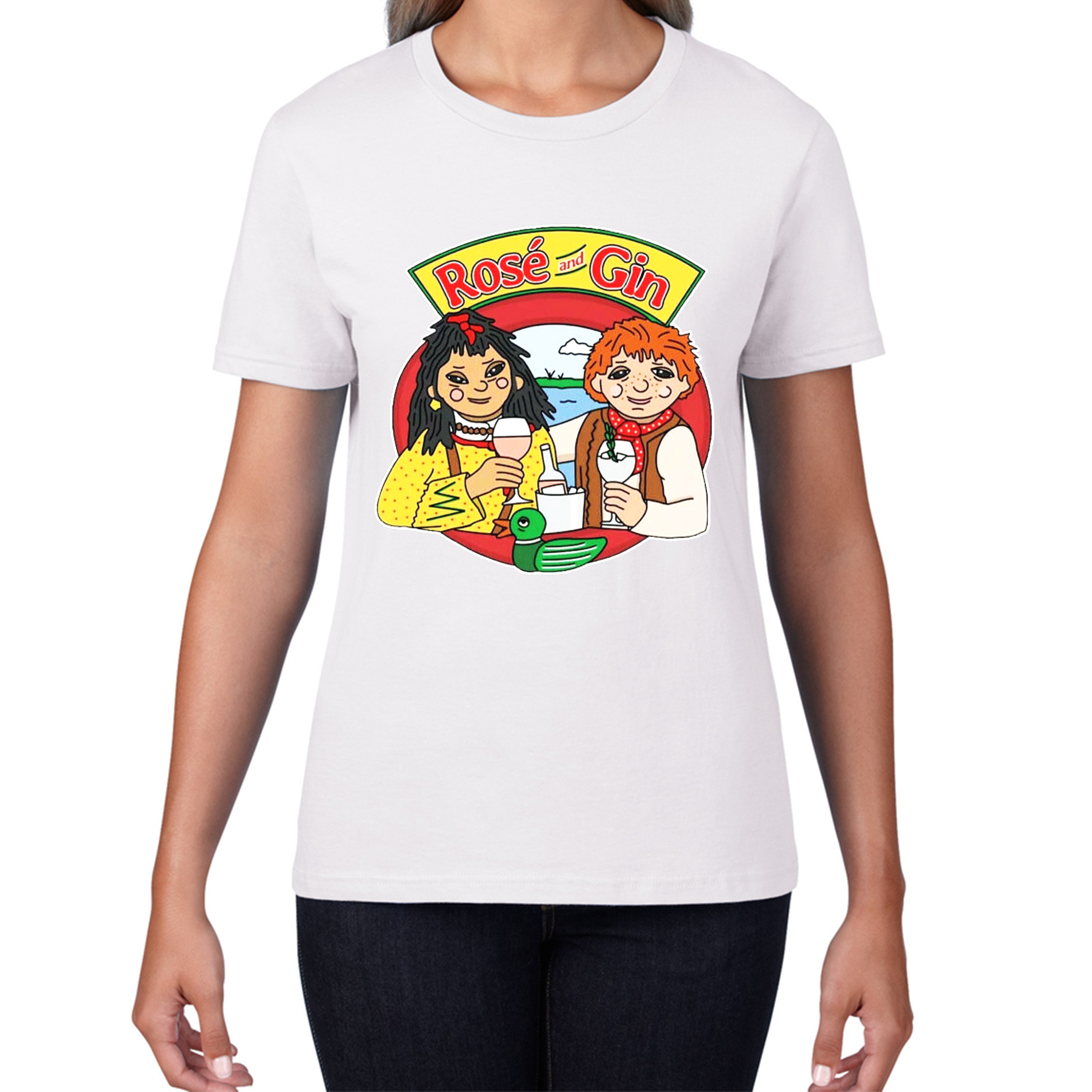 Rosé and Gin Funny 90's TV Show Rosie and Jim Boat Wine Ladies T Shirt