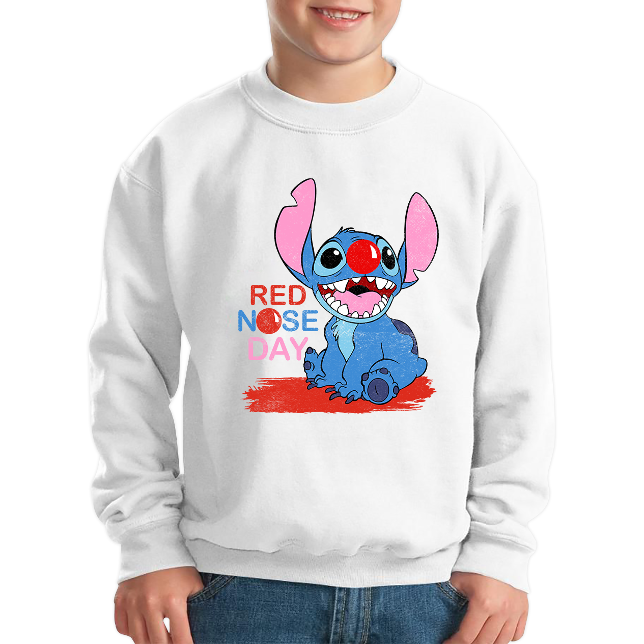 Ohana Disney Stitch Red Nose Day Kids Sweatshirt. 50% Goes To Charity