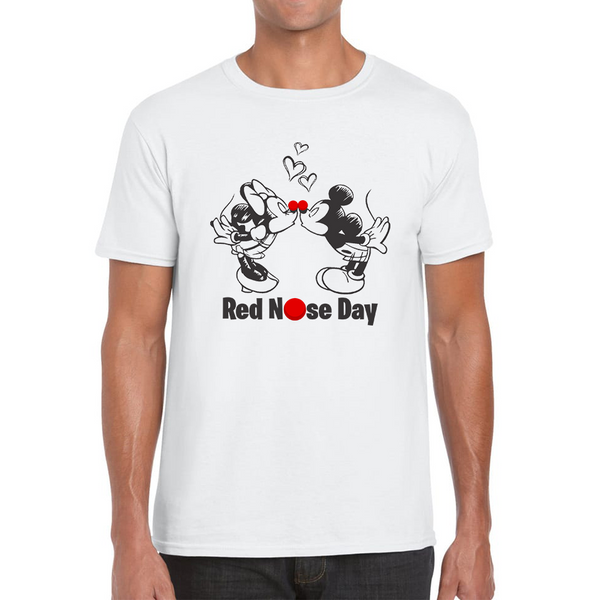 Disney Mickey And Minnie Mouse Red Nose Day Adult T Shirt. 50% Goes To Charity