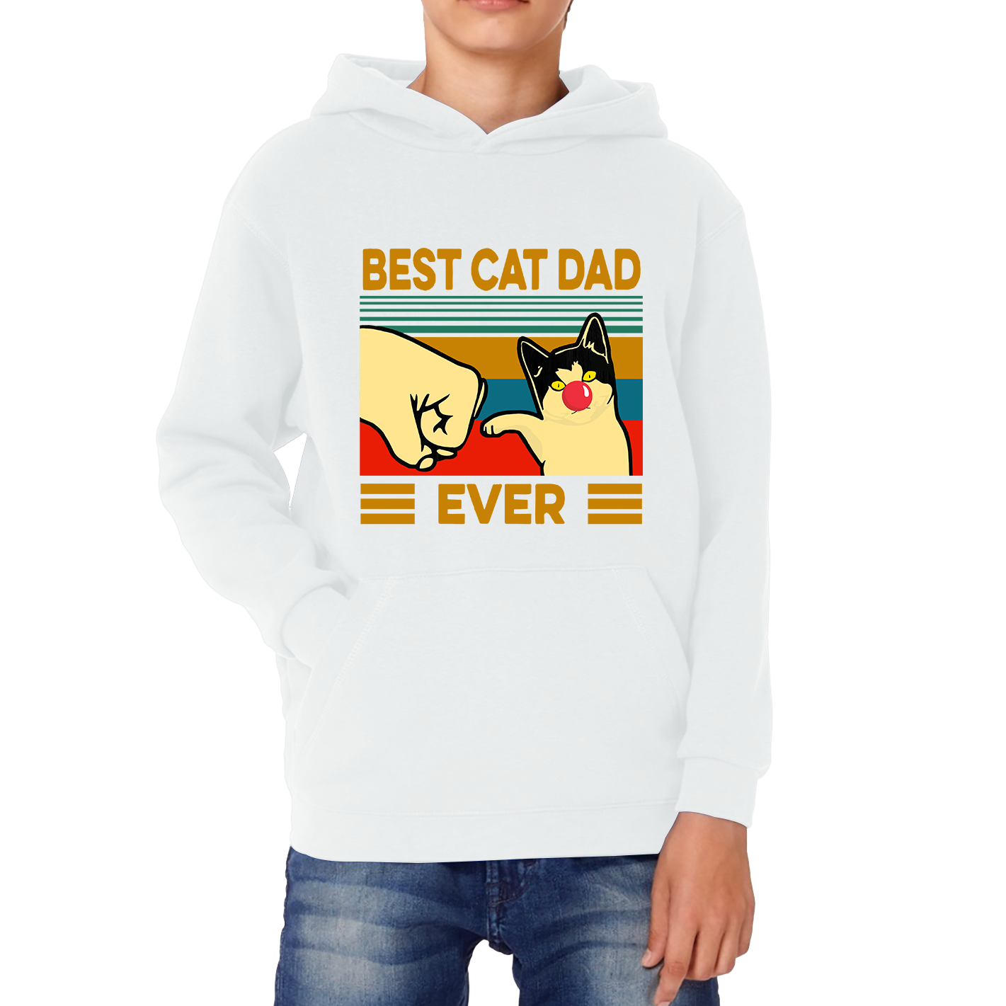 Best Cat Dad Ever Red Nose Day Kids Hoodie. 50% Goes To Charity