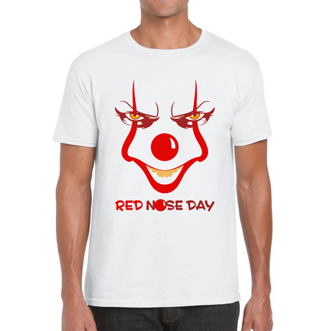 Pennywise Clown Face Red Nose Day Funny Comic Relief Adult T Shirt. 50% Goes To Charity