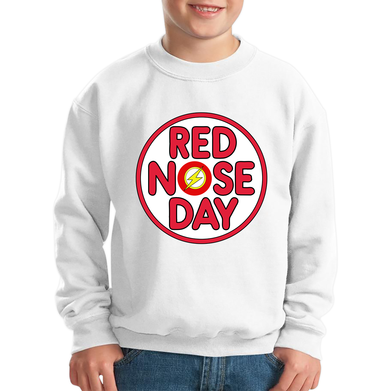 Flash Wally West Red Nose Day Kids Sweatshirt. 50% Goes To Charity