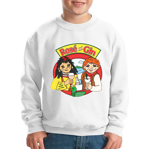 Rosé and Gin Funny 90's TV Show Rosie and Jim Boat Wine Kids Sweatshirt