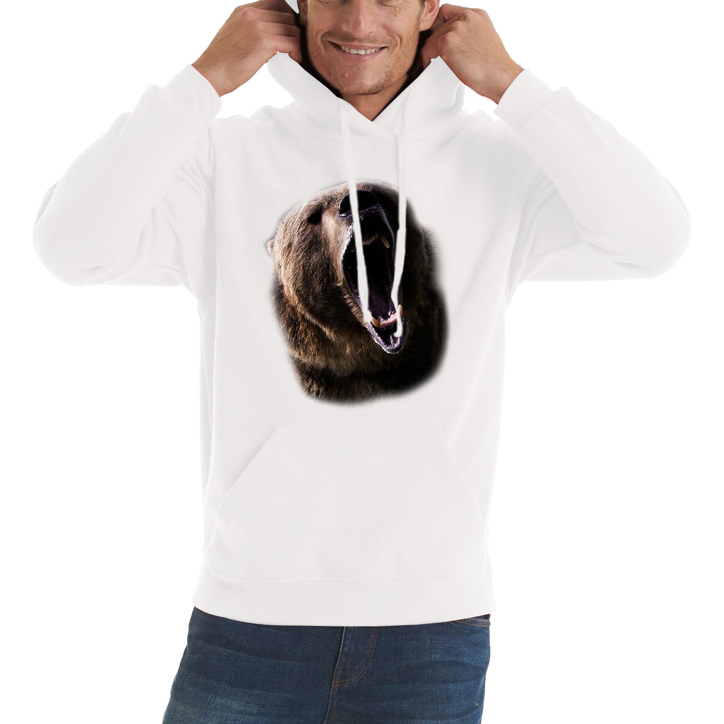 Grizzly Bear Roaring Face Hoodie